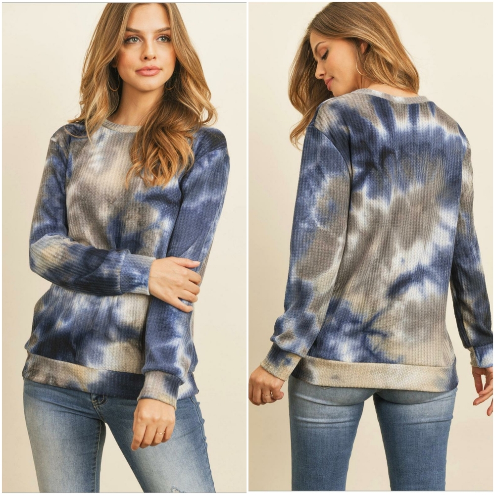 🎀HP🎀Chic Waffle Knit Tie-Dye Long Sleeves Top